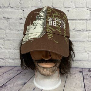 USS Arizona BB-39 Hat Cap Strap Back Brown Pearl Harbor Hawaii WWII Valor Ship